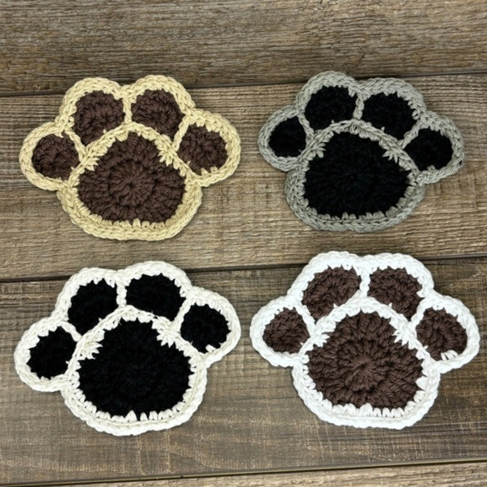 Cat Dog Paw Cup Coasters Set of 4 Handcrafted Crochet by Seller Cotton‎